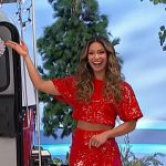 Manuela’s red sequin crop top and skirt set on The Price is Right