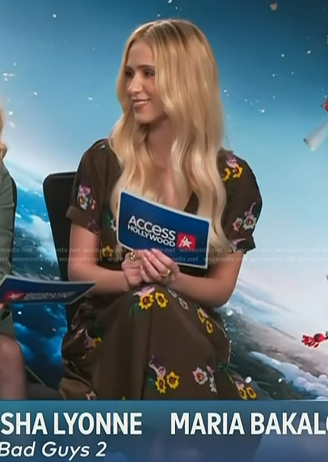 Maria Bakalova’s black floral top and skirt on Access Hollywood