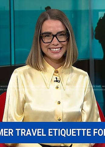 Mariah Grumet Humbert’s yellow button down blouse on NBC News Daily