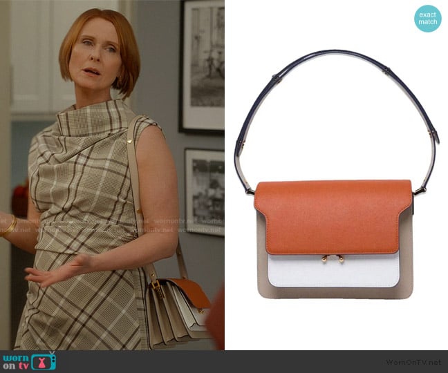 Marni Trunk leather crossbody bag worn by Miranda Hobbs (Cynthia Nixon) on And Just Like That