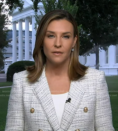 Mary’s white double breasted tweed blazer on Good Morning America