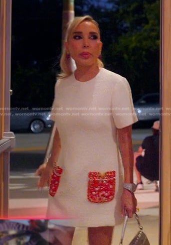 Maryson's embroidered patch pocket shift dress on The Real Housewives of Miami