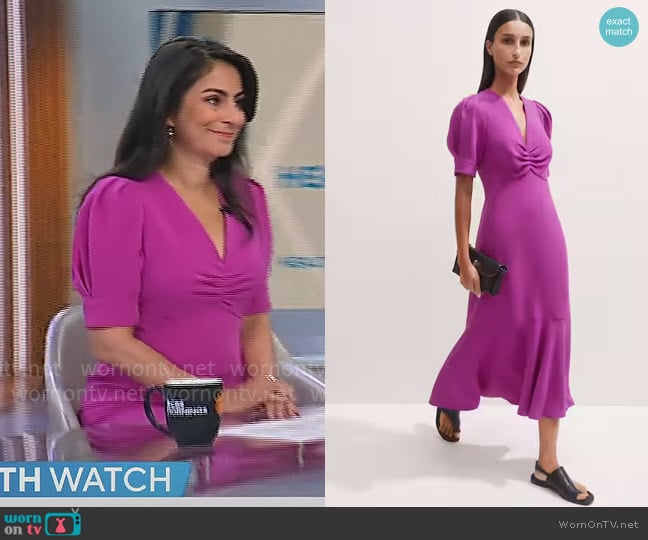 Me + Em Crepe Midi Dress in Iris worn by Dr. Celine Gounder on CBS Mornings