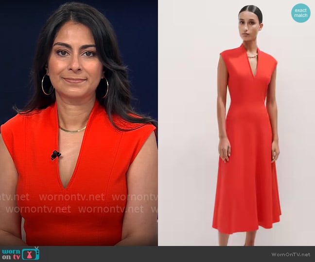 Me + Em Travel Tailoring Seam Detail Midi Dress worn by Dr. Celine Gounder on CBS Mornings