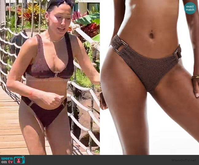  Megan crinkle high leg bikini bottoms in coffee worn by Melissa Carelli on The Valley