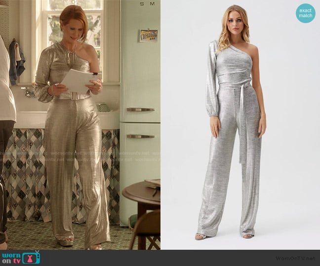 Melissa Odabash  Charlie Metallic One Shoulder Jumpsuit worn by Miranda Hobbs (Cynthia Nixon) on And Just Like That