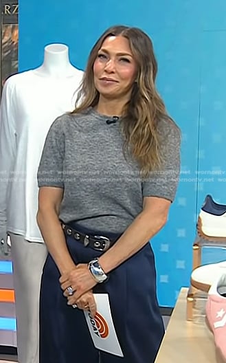Melissa’a grey short sleeve sweater and belt on Today