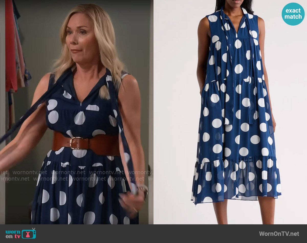 Melloday Tie Neck Sleeveless Tiered Midi Dress worn by Leanne Murphy (Leanne Morgan) on Leanne