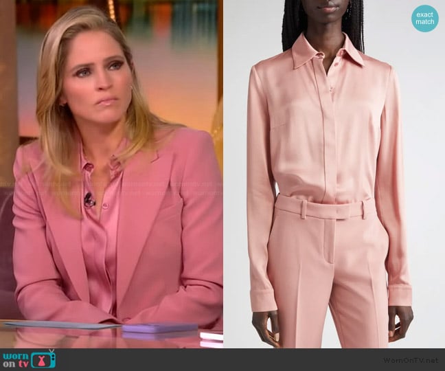 Michael Kors Collection Hansen Charmeuse Button-Up Shirt worn by Sara Haines on The View