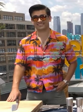 Michael’s multicolor palm tree print shirt on Live with Kelly and Mark