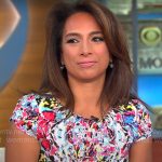 Michelle Miller’s abstract print cap-sleeve dress on CBS Mornings