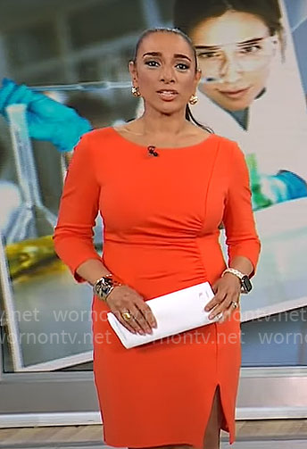 Michelle Miller's orange ruched dress on CBS Mornings