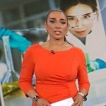 Michelle Miller’s orange ruched dress on CBS Mornings