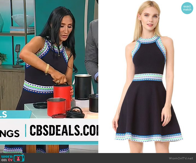 Milly Woven Trim Flare Dress worn by Elizabeth Werner on CBS Mornings