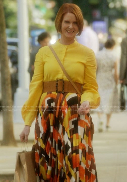 Miranda's abstract print skirt on And Just Like That