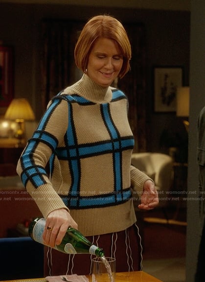 Miranda's beige check pattern sweater on And Just Like That