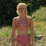 Mirren’s pink geometric print bikini set on We Were Liars