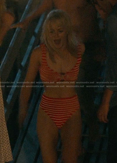 Mirren’s red striped bikini on We Were Liars
