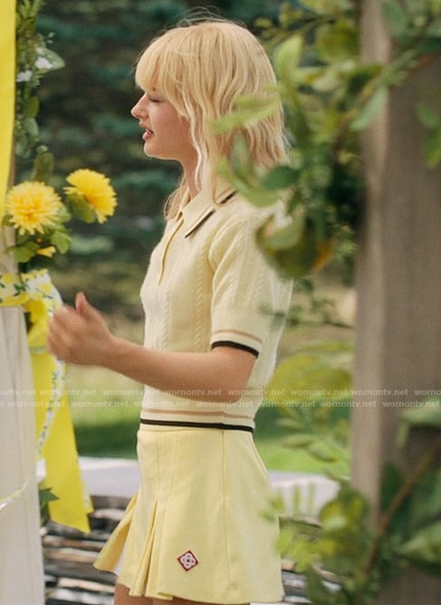 Mirren's yellow polo top and skirt on We Were Liars