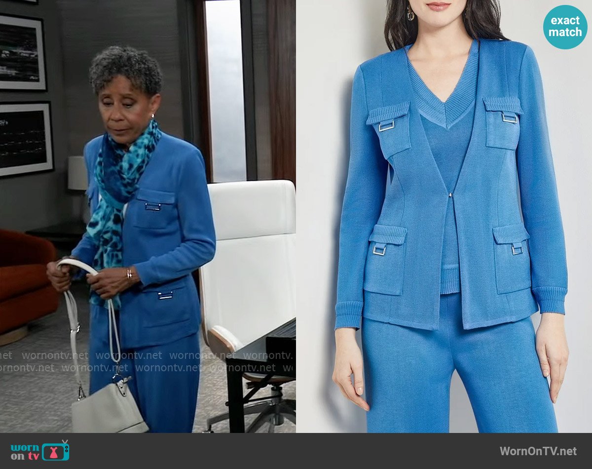 Misook Knit Jacket in Adriatic Blue worn by Stella Henry (Vernee Watson) on General Hospital