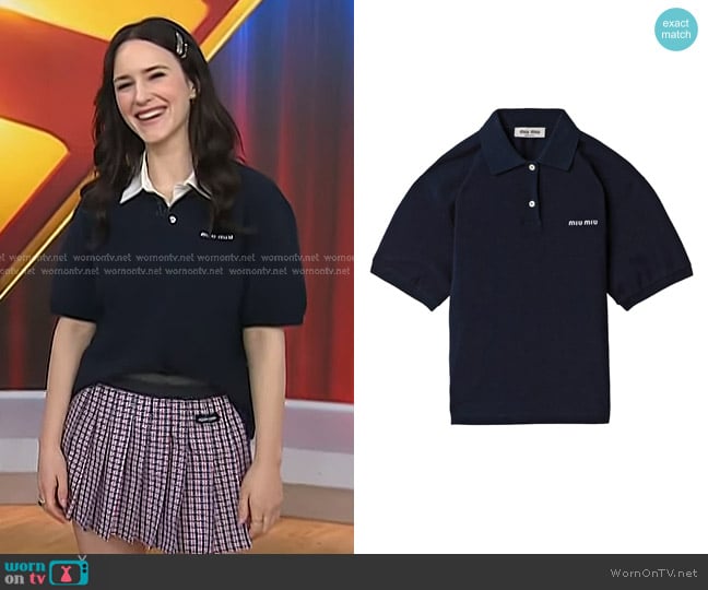 Miu Miu Logo Embroidered Cotton Polo Shirt worn by Rachel Brosnahan on Today