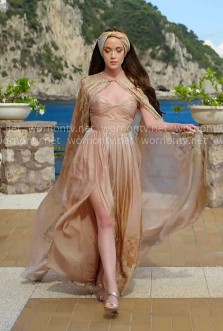 Model’s dress with floral cape on The Bold and the Beautiful