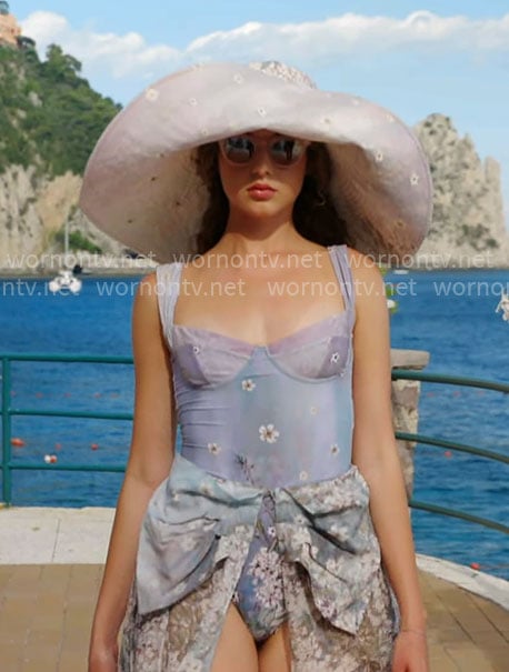 Model’s floral swimsuit and skirt cover-up on The Bold and the Beautiful