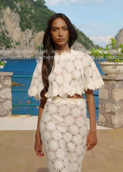 Model’s lace crop top and skirt set on The Bold and the Beautiful