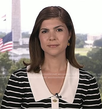 Monica Alba’s black stripe collared top on NBC News Daily