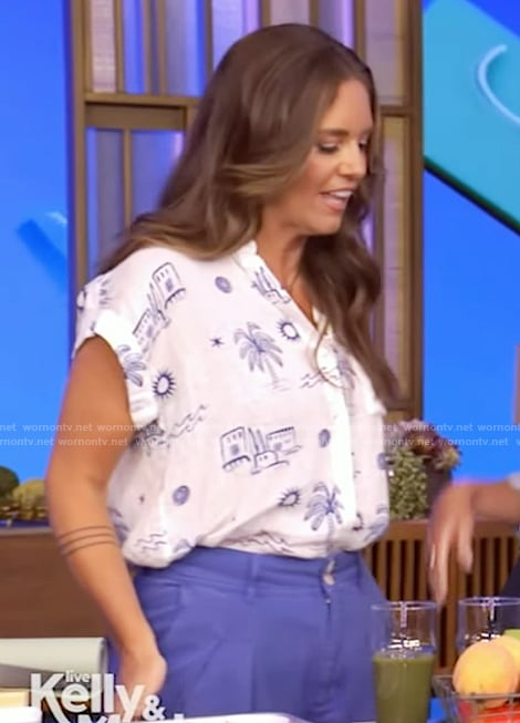 Monica Mangin's white printed top on Live with Kelly and Mark