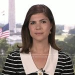 Monica Alba’s black stripe collared top on NBC News Daily