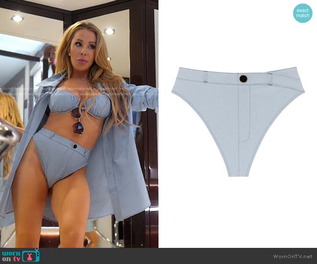 Montce Shortie Bikini Bottom in light denim worn by Lisa Hochstein (Lisa Hochstein) on The Real Housewives of Miami