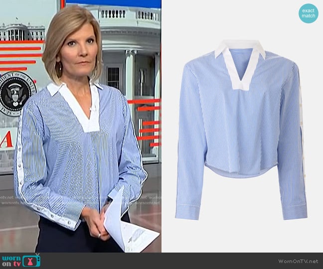 Naadam Woven Polo With Button Detail worn by Kate Snow on NBC News Daily