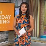 Nancy Chen’s floral pleated dress on CBS Mornings