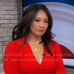 Nancy Chen’s red button front dress on CBS Mornings