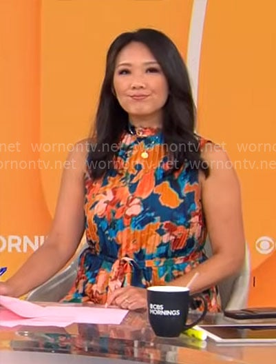 Nancy Chen's floral pleated dress on CBS Mornings