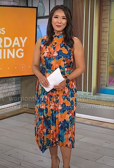 Nancy Chen’s floral pleated dress on CBS Mornings