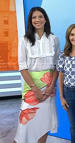 Natalie's white bib blouse and floral skirt on Today