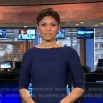 Jericka’s navy elbow sleeve dress on CBS Evening News