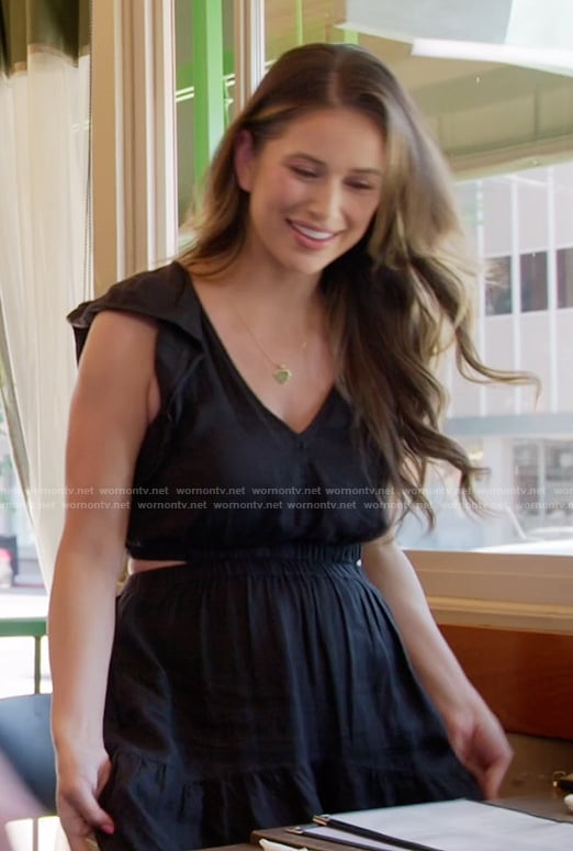 Nia's black v-neck ruffle dress on The Valley