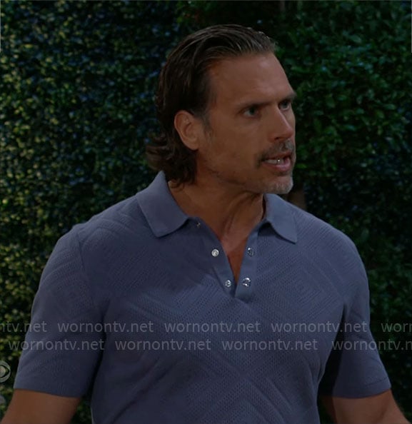 Nick's blue textured polo shirt on The Young and the Restless