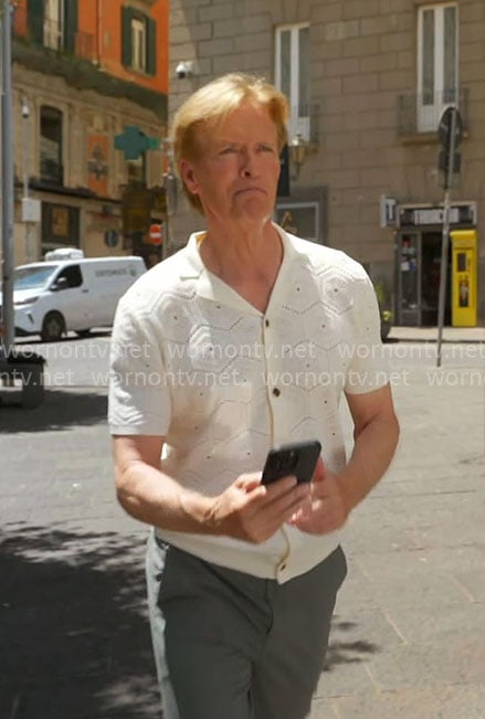 Nick's crochet button down shirt in Italy on The Bold and the Beautiful