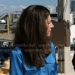 Nicole Sganga’s blue satin shirt on CBS Mornings