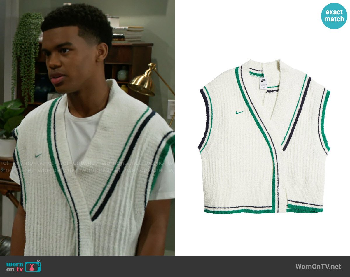 Nike Knitted vest in white and green worn by Tyrell Richardson (Jaden Lucas Miller) on Beyond the Gates