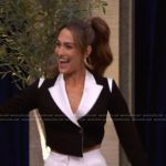 Nikki Garcia’s black contrast blazer on Live with Kelly and Mark