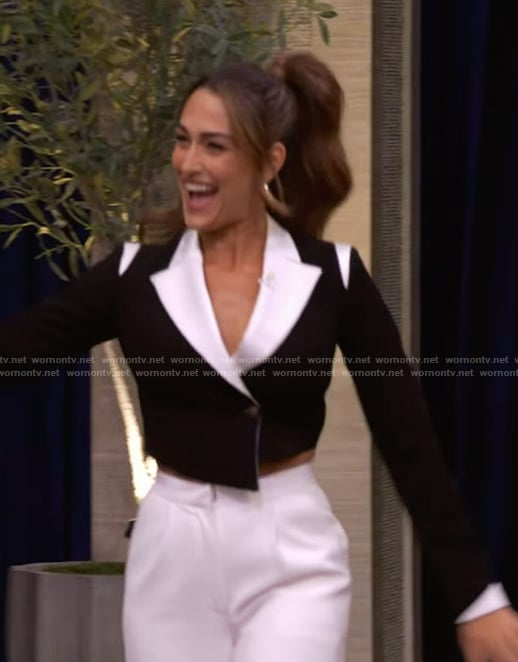 Nikki Garcia’s black contrast blazer on Live with Kelly and Mark