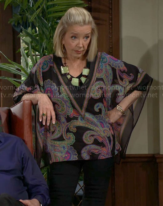 Nikki’s paisley print v-neck top on The Young and the Restless