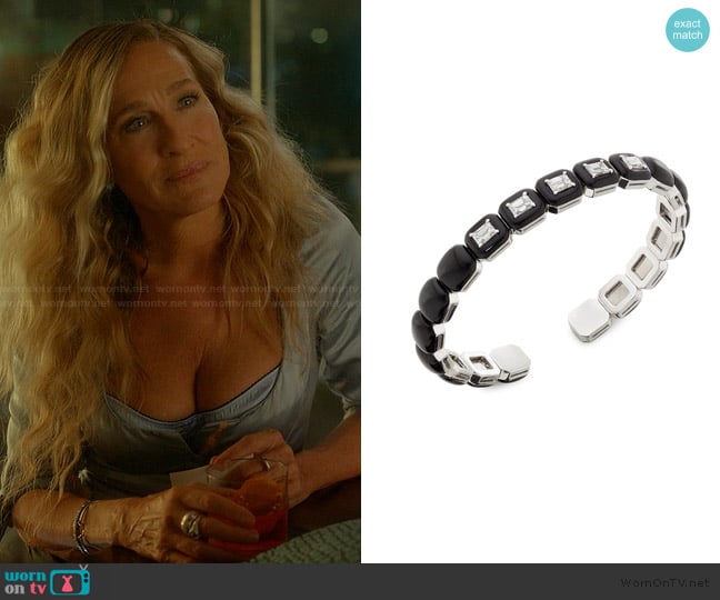 Nikos Koulis Oui 18K White Gold 120 TCW Diamond & Black Enamel Cuff worn by Carrie Bradshaw (Sarah Jessica Parker) on And Just Like That