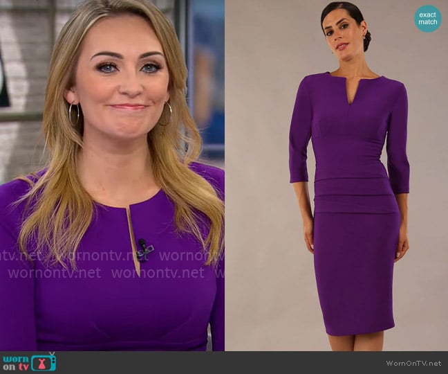 Nora Gardner Daphne 3/4 Sleeve Dress in Passion Purple worn by Kelly O'Grady on CBS Mornings