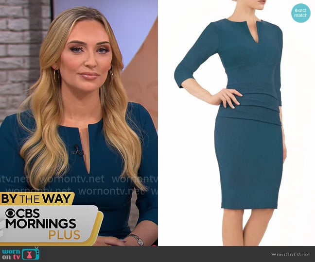 Nora Gardner Daphne 3/4 Sleeve Dress in Teal worn by Kelly O'Grady on CBS Mornings